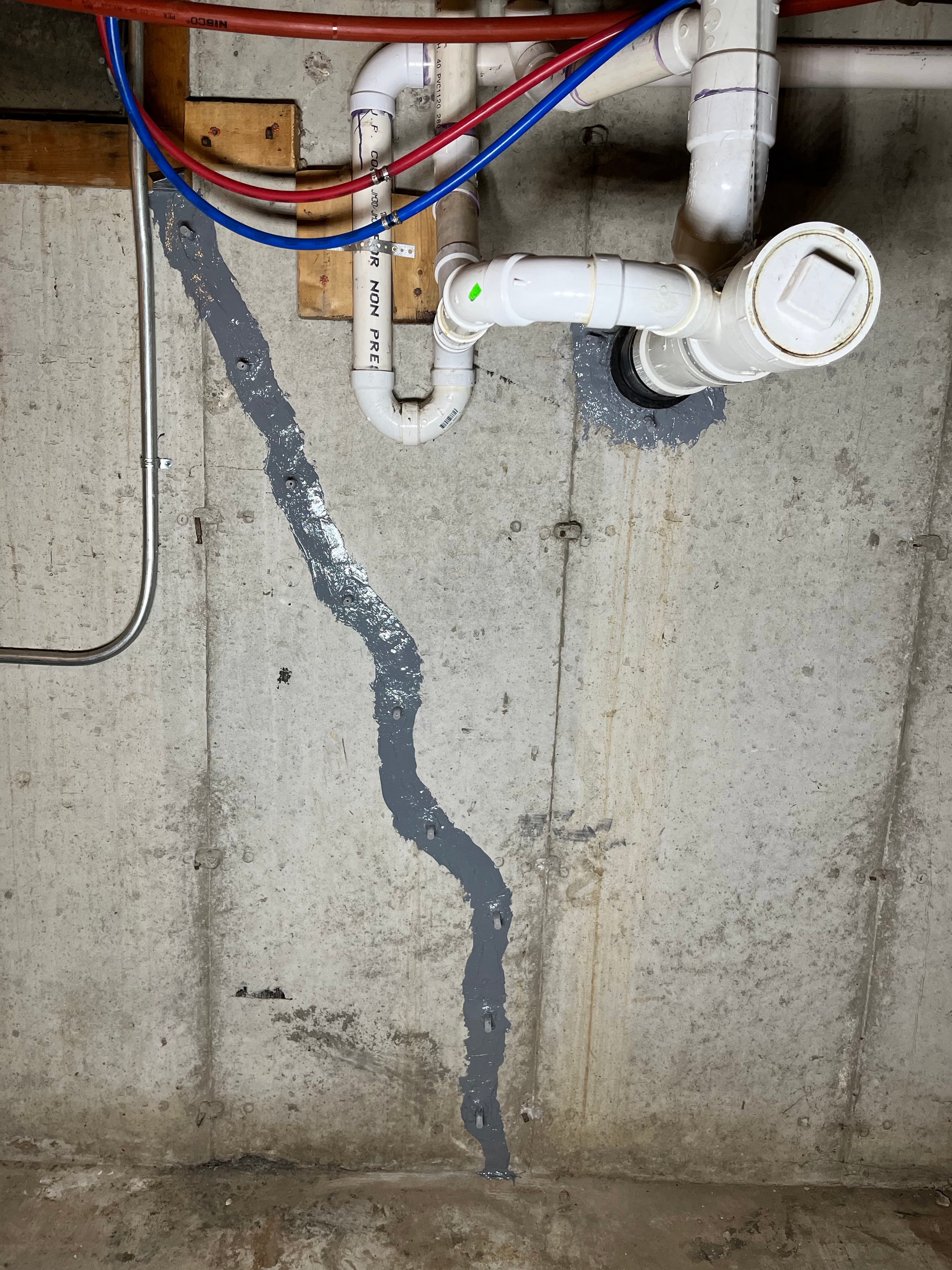 Close-up of pipe penetration repair